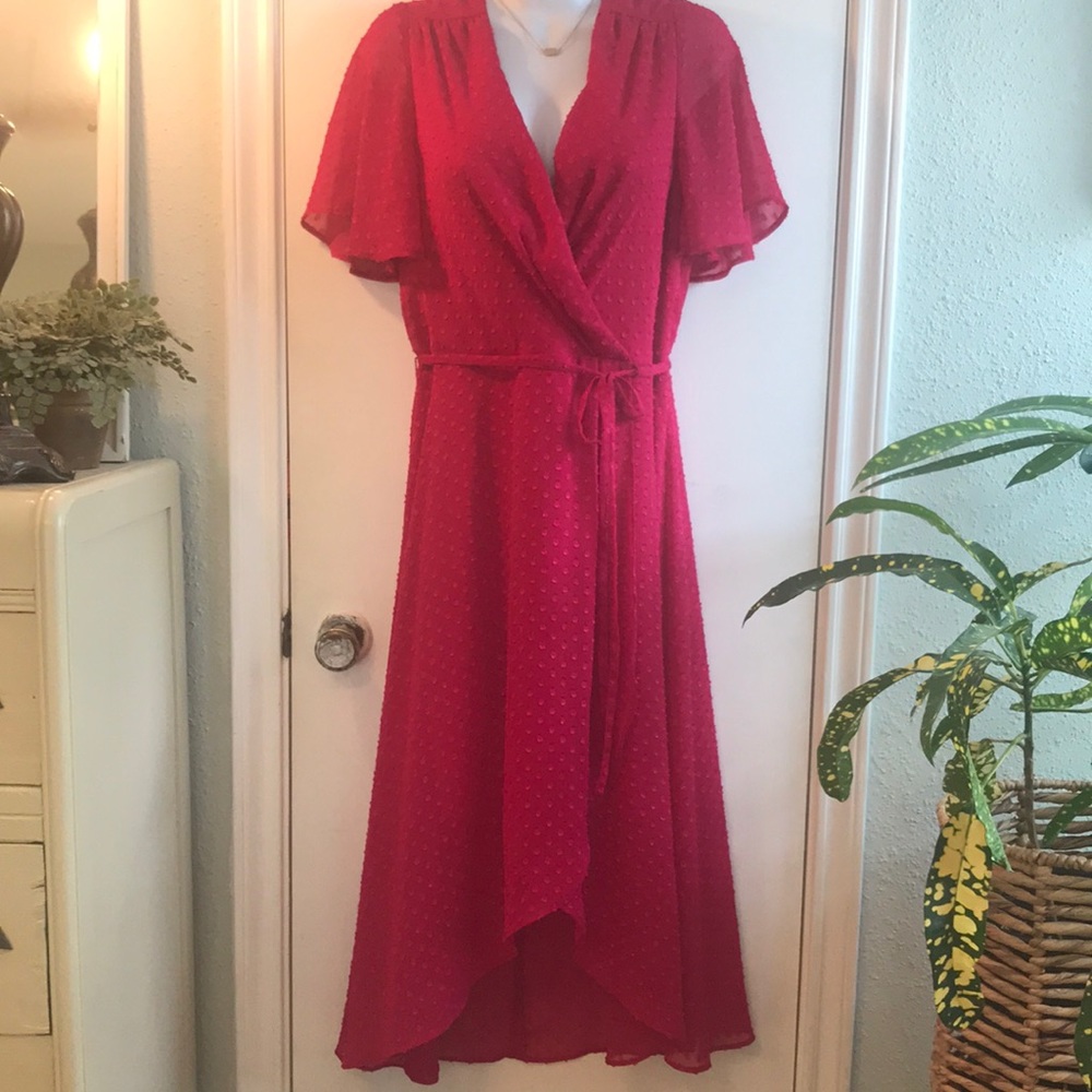 Sexy and ready for the holidays in this Vince Camuto Hi-low Wrap Midi Dress - Picture 3 of 14